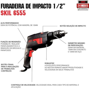 FURADEIRA DE IMPACTO 570W 14 BROCAS - 6555  SKIL FURADEIRA DE IMPACTO 570W 14 BROCAS - 6555  SKIL