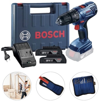 FURADEIRA PARAFUSADEIRA DE IMPACTO 18V + KIT 23 PEÇAS - GSB 180 BOSCH FURADEIRA PARAFUSADEIRA DE IMPACTO 18V + KIT 23 PEÇAS - GSB 180 BOSCH