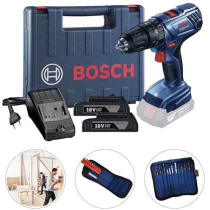 FURADEIRA PARAFUSADEIRA DE IMPACTO 18V + KIT 23 PEÇAS - GSB 180 BOSCH FURADEIRA PARAFUSADEIRA DE IMPACTO 18V + KIT 23 PEÇAS - GSB 180 BOSCH
