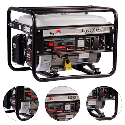 GERADOR A GASOLINA MONOFÁSICO 4 TEMPOS 2200W - TG2500CXH TOYAMA GERADOR A GASOLINA MONOFÁSICO 4 TEMPOS 2200W - TG2500CXH TOYAMA