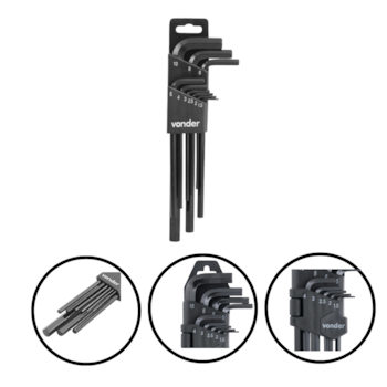 JOGO CHAVE ALLEN JG 1,5A10MM 9PC LONGA CRV - 3573150100 VONDER JOGO CHAVE ALLEN JG 1,5A10MM 9PC LONGA CRV - 3573150100 VONDER