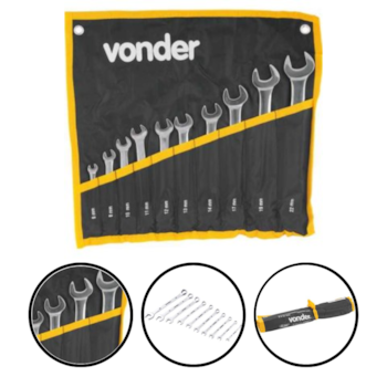 JOGO CHAVE COMBINADA 6 A 22MM C/ 10PCS CRV CROMADA - 3735062200 VONDER JOGO CHAVE COMBINADA 6 A 22MM C/ 10PCS CRV CROMADA - 3735062200 VONDER