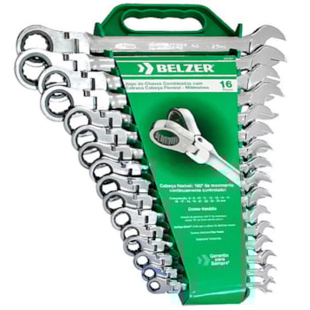 JOGO CHAVE COMBINADA CATRACA REVERSÍVEL ARTICULADA FLEX 8-25MM 16 PÇS - 9902BJ BELZER JOGO CHAVE COMBINADA CATRACA REVERSÍVEL ARTICULADA FLEX 8-25MM 16 PÇS - 9902BJ BELZER