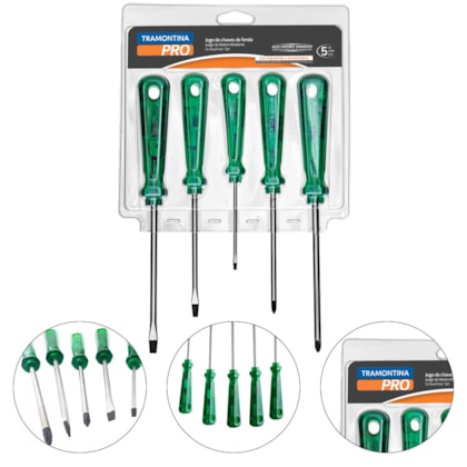 JOGO CHAVE DE FENDA / PHILLPS 5 PCS - 44110505 TRAMONTINA  PRO JOGO CHAVE DE FENDA / PHILLPS 5 PCS - 44110505 TRAMONTINA  PRO