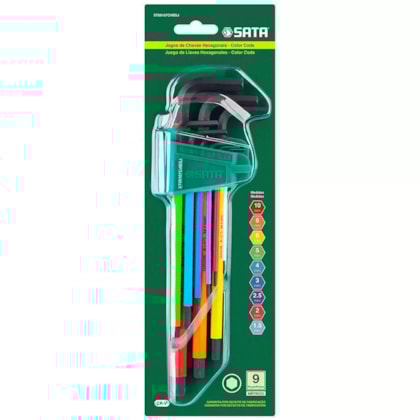 JOGO CHAVE HEXAGONAIS LONGA COLOR 9 PEÇAS - ST09107CHBSJ SATA JOGO CHAVE HEXAGONAIS LONGA COLOR 9 PEÇAS - ST09107CHBSJ SATA