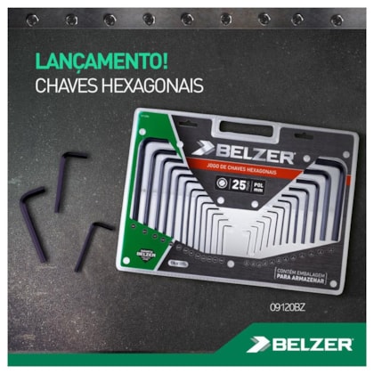 JOGO CHAVE HEXAGONAL 25PC MM/POL - 09120BZ BELZER JOGO CHAVE HEXAGONAL 25PC MM/POL - 09120BZ BELZER