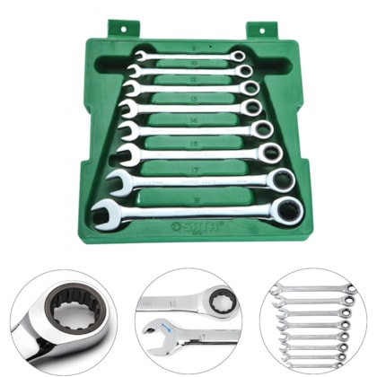 JOGO CHAVES COMBINADAS C/ CATRACA 8 PC MM - ST08008SJ SATA JOGO CHAVES COMBINADAS C/ CATRACA 8 PC MM - ST08008SJ SATA