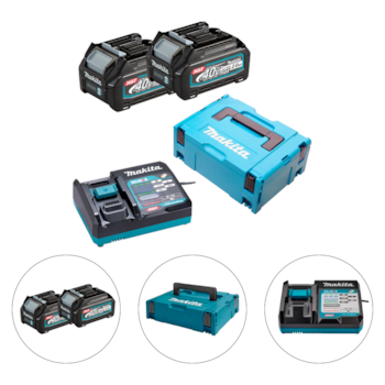 JOGO COM 2 BATERIA 40V 2AH BL4020 + CARREGADOR 40V DC40RC + MALETA MAKPAC - MAKITA