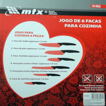 Jogo de 6 Facas Para Cozinha - MTX - 7914855