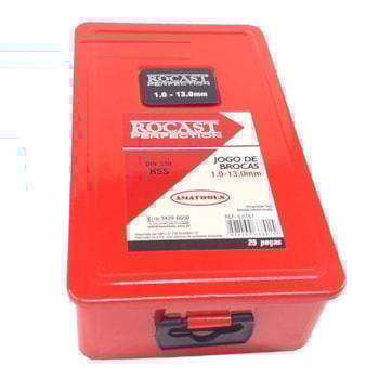 JOGO DE BROCAS DE AÇO RÁPIDO DE 1,0 A 13 MM COM 25 PEÇAS - 05,0161 ROCAST JOGO DE BROCAS DE AÇO RÁPIDO DE 1,0 A 13 MM COM 25 PEÇAS - 05,0161 ROCAST