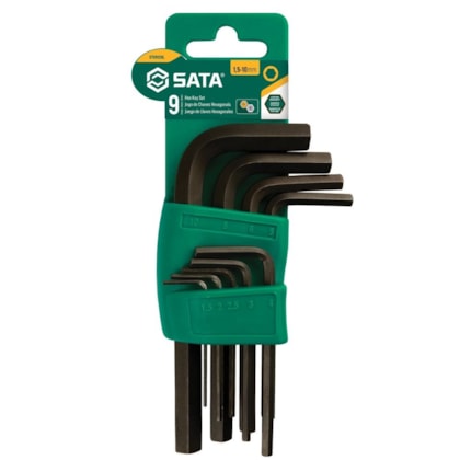 JOGO DE CHAVE HEXAGONAL ALLEN CURTA 1,5MM A 10MM COM 9 PECAS - SATA