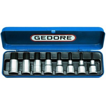 JOGO DE CHAVE SOQUETE HEXAGONAL ALLEN 3/16" A 5/8" ENCAIXE DE 1/2" IN19-9P GEDORE