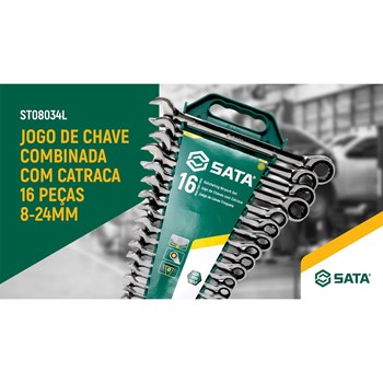 JOGO DE CHAVES COMBINADAS COM CATRACA 8MM A 24MM 16PÇS - ST08034L SATA