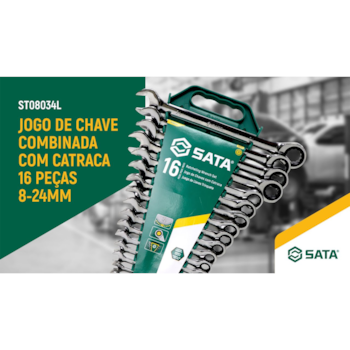 JOGO DE CHAVES COMBINADAS COM CATRACA 8MM A 24MM 16PÇS - ST08034L SATA