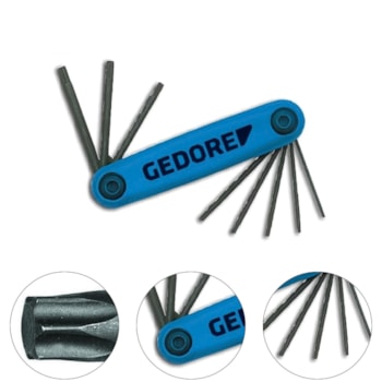 JOGO DE CHAVES TORX T6 A T25 CANIVETE GTX HEXALOBULAR COM 8 PÇS 43TXSCL-08 - 024660 GEDORE