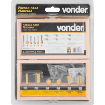 JOGO DE FRESAS PARA MADEIRA COM 6 PEÇAS DE 6MM - 5314060060 VONDER JOGO DE FRESAS PARA MADEIRA COM 6 PEÇAS DE 6MM - 5314060060 VONDER
