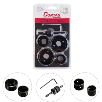 JOGO DE SERRA COPO PARA MADEIRA 1.1/4” A 2.1/8” / 32MM A 54MM COM 6 PECAS - 60234 CORTAG