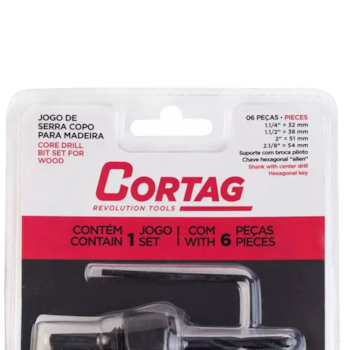 JOGO DE SERRA COPO PARA MADEIRA 1.1/4” A 2.1/8” / 32MM A 54MM COM 6 PECAS - 60234 CORTAG