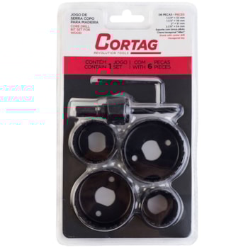 JOGO DE SERRA COPO PARA MADEIRA 1.1/4” A 2.1/8” / 32MM A 54MM COM 6 PECAS - 60234 CORTAG