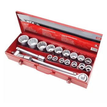 JOGO DE SOQUETE 3/4 POL. 19 - 50 MM, 20 PCS, CAIXA METALICA - 135369 MTX JOGO DE SOQUETE 3/4 POL. 19 - 50 MM, 20 PCS, CAIXA METALICA - 135369 MTX
