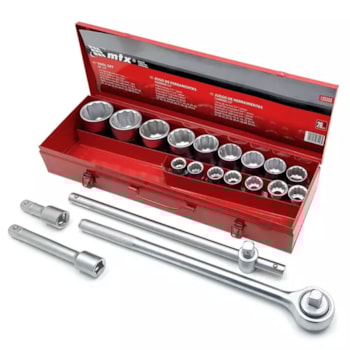 JOGO DE SOQUETE 3/4 POL. 19 - 50 MM, 20 PCS, CAIXA METALICA - 135369 MTX JOGO DE SOQUETE 3/4 POL. 19 - 50 MM, 20 PCS, CAIXA METALICA - 135369 MTX