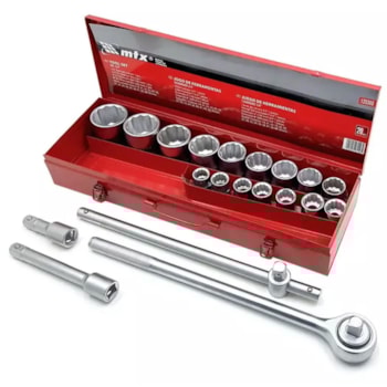 JOGO DE SOQUETE 3/4 POL. 19 - 50 MM, 20 PCS, CAIXA METALICA - 135369 MTX JOGO DE SOQUETE 3/4 POL. 19 - 50 MM, 20 PCS, CAIXA METALICA - 135369 MTX