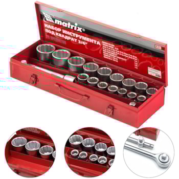 JOGO DE SOQUETE 3/4 POL. 19 - 50 MM, 20 PCS, CAIXA METALICA - 135369 MTX JOGO DE SOQUETE 3/4 POL. 19 - 50 MM, 20 PCS, CAIXA METALICA - 135369 MTX