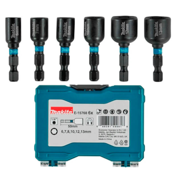 JOGO DE SOQUETE DE IMPACTO 6MM A 13MM ENCAIXE BIT DE 1/4" COM 6 PECAS - MAKITA E-15768