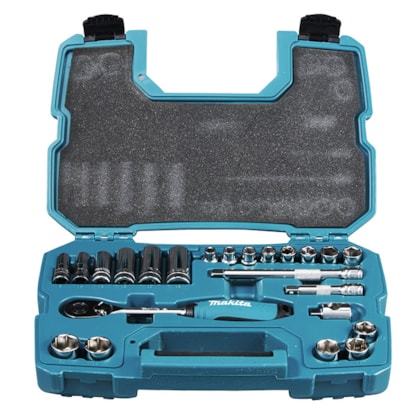 JOGO DE SOQUETES 8 A 20MM 23 PCS ENCAIXE 3/8" COM ACESSORIOS - MAKITA JOGO DE SOQUETES 8 A 20MM 23 PCS ENCAIXE 3/8" COM ACESSORIOS - MAKITA