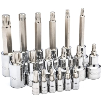 JOGO DE SOQUETES COM BITS TORX 18 PEÇAS ENCAIXE DE 1/4 - 1/2 POL - SATA-ST09052SJ JOGO DE SOQUETES COM BITS TORX 18 PEÇAS ENCAIXE DE 1/4 - 1/2 POL - SATA-ST09052SJ