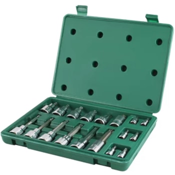 JOGO DE SOQUETES COM BITS TORX 18 PEÇAS ENCAIXE DE 1/4 - 1/2 POL - SATA-ST09052SJ JOGO DE SOQUETES COM BITS TORX 18 PEÇAS ENCAIXE DE 1/4 - 1/2 POL - SATA-ST09052SJ