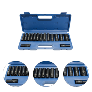 JOGO DE SOQUETES DE IMPACTO LONGO 1/2" 10MM A 27MM COM 15 PECAS - BREMEN
