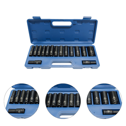 JOGO DE SOQUETES DE IMPACTO LONGO 1/2" 10MM A 27MM COM 15 PECAS - BREMEN
