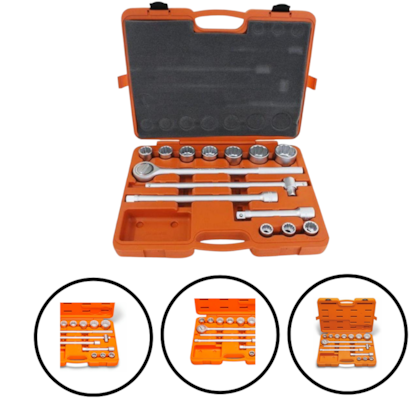 JOGO DE SOQUETES E ACESSÓRIOS ENCAIXE 3/4" 14 PEÇAS - 44853214 TRAMONTINA JOGO DE SOQUETES E ACESSÓRIOS ENCAIXE 3/4" 14 PEÇAS - 44853214 TRAMONTINA