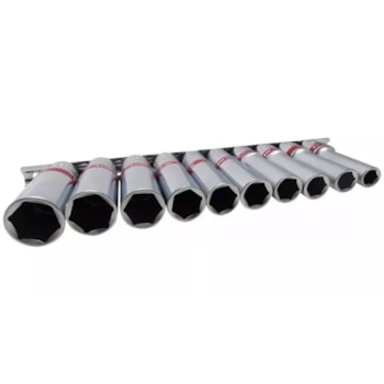JOGO DE SOQUETES SEXTAVADO LONGOS 10 - 22 MM 10 PEÇAS ENCAIXE 1/2 POL. COM SUPORTE - 135909 MTX JOGO DE SOQUETES SEXTAVADO LONGOS 10 - 22 MM 10 PEÇAS ENCAIXE 1/2 POL. COM SUPORTE - 135909 MTX