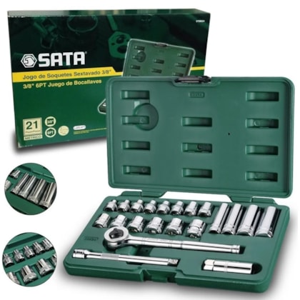 JOGO DE SOQUETES SEXTAVADOS 3/8 Pol. CR-V COM 21 PEÇAS - ST09524 SATA JOGO DE SOQUETES SEXTAVADOS 3/8 Pol. CR-V COM 21 PEÇAS - ST09524 SATA