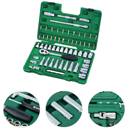 JOGO SOQUETES SEXTAVADO 1/2" 46PC MM/POL - ST09006SJ SATA