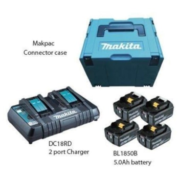 KIT CARREGADOR DC18RD + 4 BATERIAS BL1850B 220v - MAKITA KIT CARREGADOR DC18RD + 4 BATERIAS BL1850B 220v - MAKITA