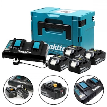 KIT CARREGADOR DC18RD + 4 BATERIAS BL1850B 220v - MAKITA KIT CARREGADOR DC18RD + 4 BATERIAS BL1850B 220v - MAKITA