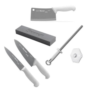 KIT CHEFE C/ 1 CUTELO, 2 FACAS, 1 CHAIRA C/PROTETOR E 1 PEDRA DE AFIAR - BKK-6W1 STARRETT KIT CHEFE C/ 1 CUTELO, 2 FACAS, 1 CHAIRA C/PROTETOR E 1 PEDRA DE AFIAR - BKK-6W1 STARRETT