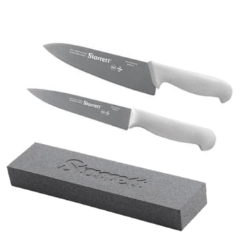KIT CHEFE C/ 1 CUTELO, 2 FACAS, 1 CHAIRA C/PROTETOR E 1 PEDRA DE AFIAR - BKK-6W1 STARRETT KIT CHEFE C/ 1 CUTELO, 2 FACAS, 1 CHAIRA C/PROTETOR E 1 PEDRA DE AFIAR - BKK-6W1 STARRETT