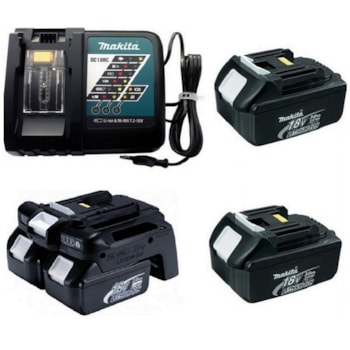 KIT COM 3 BATERIAS BL1830 3.0AH + ADAPTADOR DUPLO BCV02 (36V) + CARREGADOR DC18RC - 220V - MAKITA KIT COM 3 BATERIAS BL1830 3.0AH + ADAPTADOR DUPLO BCV02 (36V) + CARREGADOR DC18RC - 220V - MAKITA
