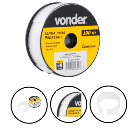 LINHA P/ PEDREIRO 0,80MM X 100M - 3323100080 VONDER LINHA P/ PEDREIRO 0,80MM X 100M - 3323100080 VONDER