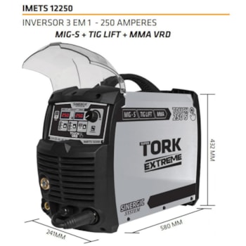 MÁQUINA DE SOLDA INVERSORA 250 A 3 EM 1- MIG-TIG-MMA - IMETS-12250-22 TORK Voltagem:220V