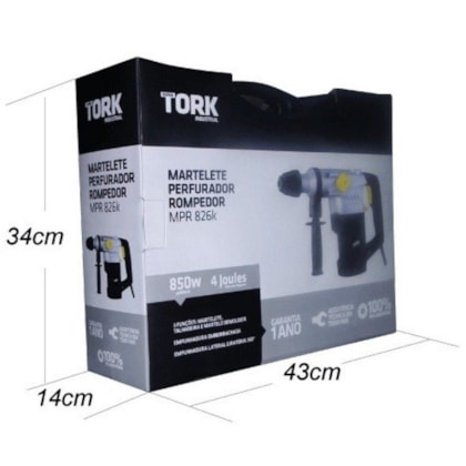 MARTELETE PERFURADOR ROMPEDOR 4 JOULES 850W MPR-826K TORK MARTELETE PERFURADOR ROMPEDOR 4 JOULES 850W MPR-826K TORK