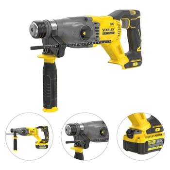 MARTELETE PERFURADOR / ROMPEDOR SDS PLUS 20V 2,0J BRUSHLESS COM 2 BATERIA DE 2AH E CARREGADOR BIVOLT + MALETA  - STANLEY