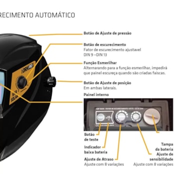 MÁSCARA DE SOLDA COM ESCURECIMENTO AUTOMÁTICO MSEA-901 TORK MÁSCARA DE SOLDA COM ESCURECIMENTO AUTOMÁTICO MSEA-901 TORK