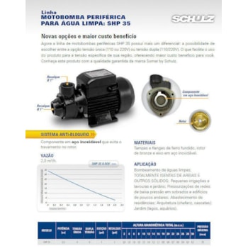 Moto Bomba D'agua Periférica Para Poço 0,5cv - Mps35 Schulz Moto Bomba D'agua Periférica Para Poço 0,5cv - Mps35 Schulz