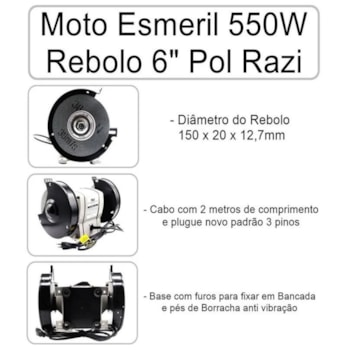 MOTO ESMERIL DE BANCADA 6" 550W - ME550 RAZI MOTO ESMERIL DE BANCADA 6" 550W - ME550 RAZI