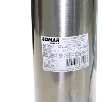 MOTOBOMBA SUBMERSA 4" 1,0CV TRIFÁSICA BMSI-402-18ESTAGIOS- 16007085 SOMAR Voltagem:TRIFASICO MOTOBOMBA SUBMERSA 4" 1,0CV TRIFÁSICA BMSI-402-18ESTAGIOS- 16007085 SOMAR Voltagem:TRIFASICO